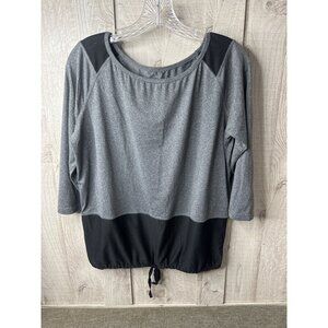 Jockey Womens Gray & Black Activewear Top With Drawstring Hem Size Small